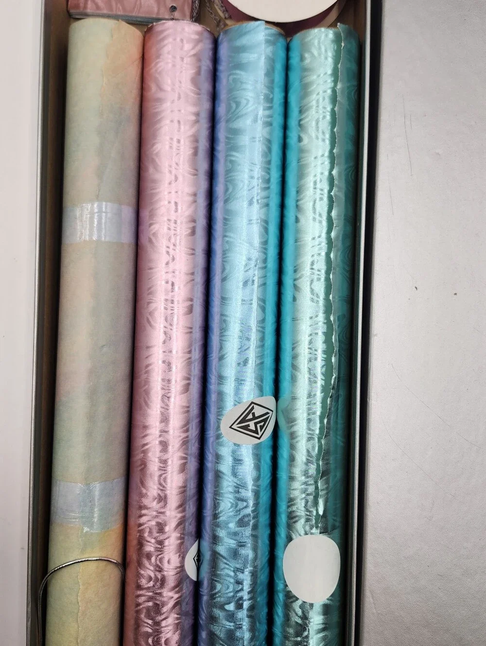 Vintage BOX SALLY FOSTER NEW Metallic Gift Wrap Rolls CARDS RIBBON SET